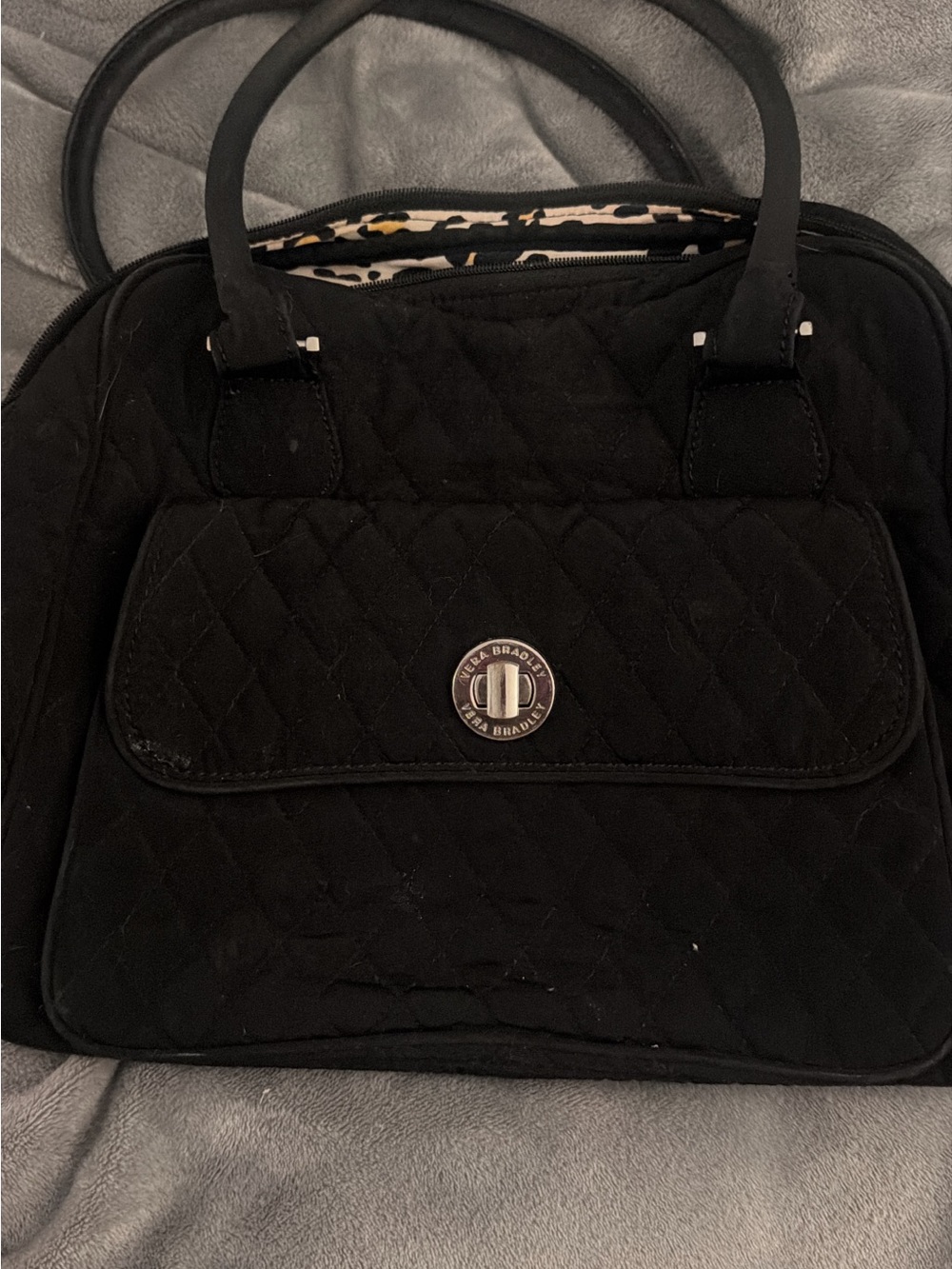 Vera Bradley Black Quilted Satchel with Turn-Lock Front Pocket